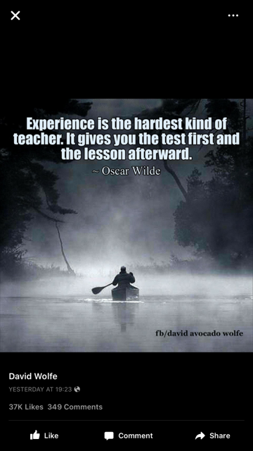 Experience is the hardest kind of teacher. It gives you the test first and the lesson afterward.